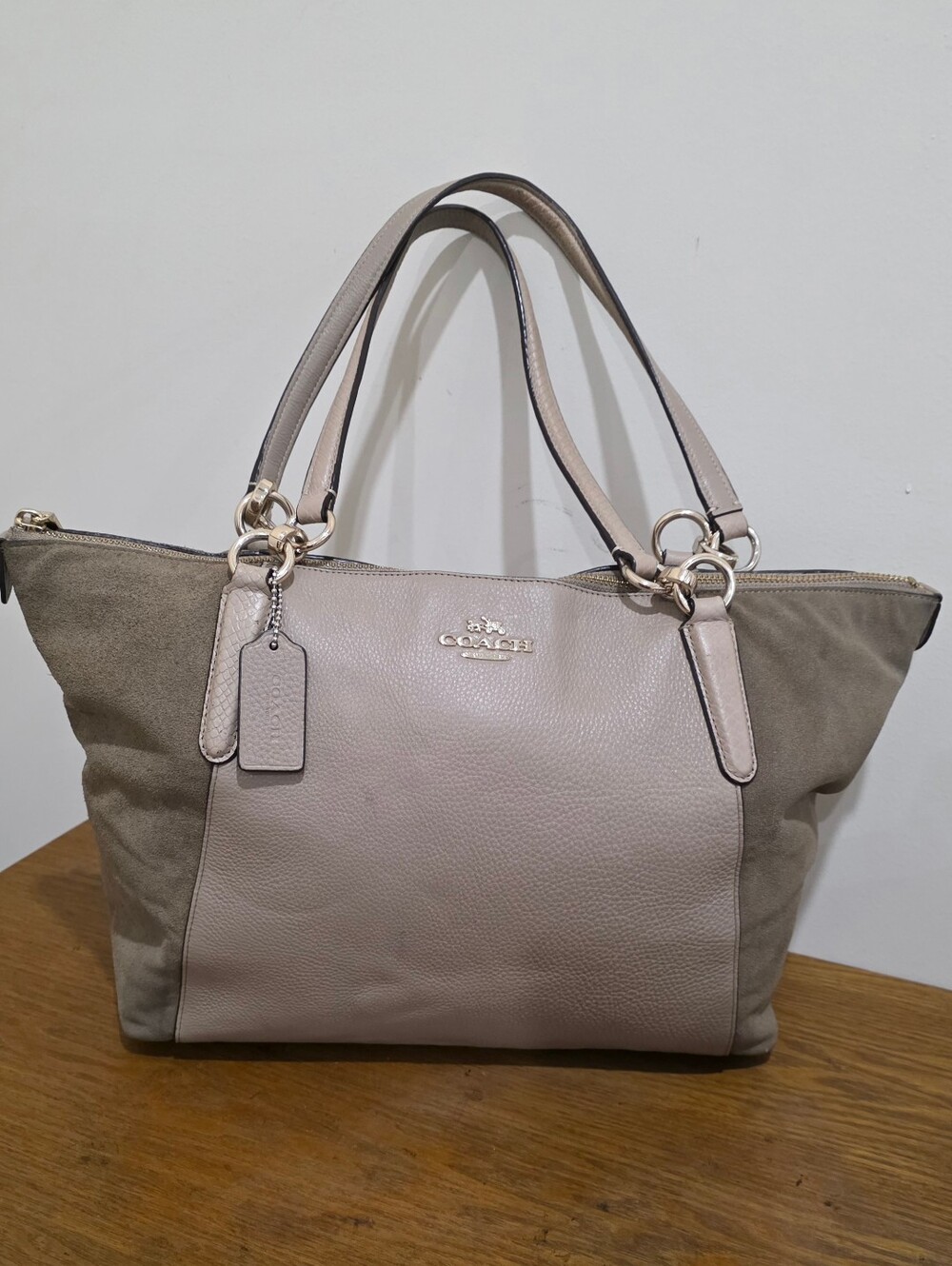 Coach Beige Leather/Suede Tote Bag